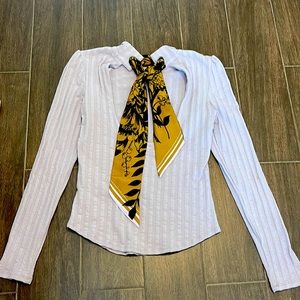 Free People | Ribbed Long Sleeve Shirt with scoop back and ribbon tie